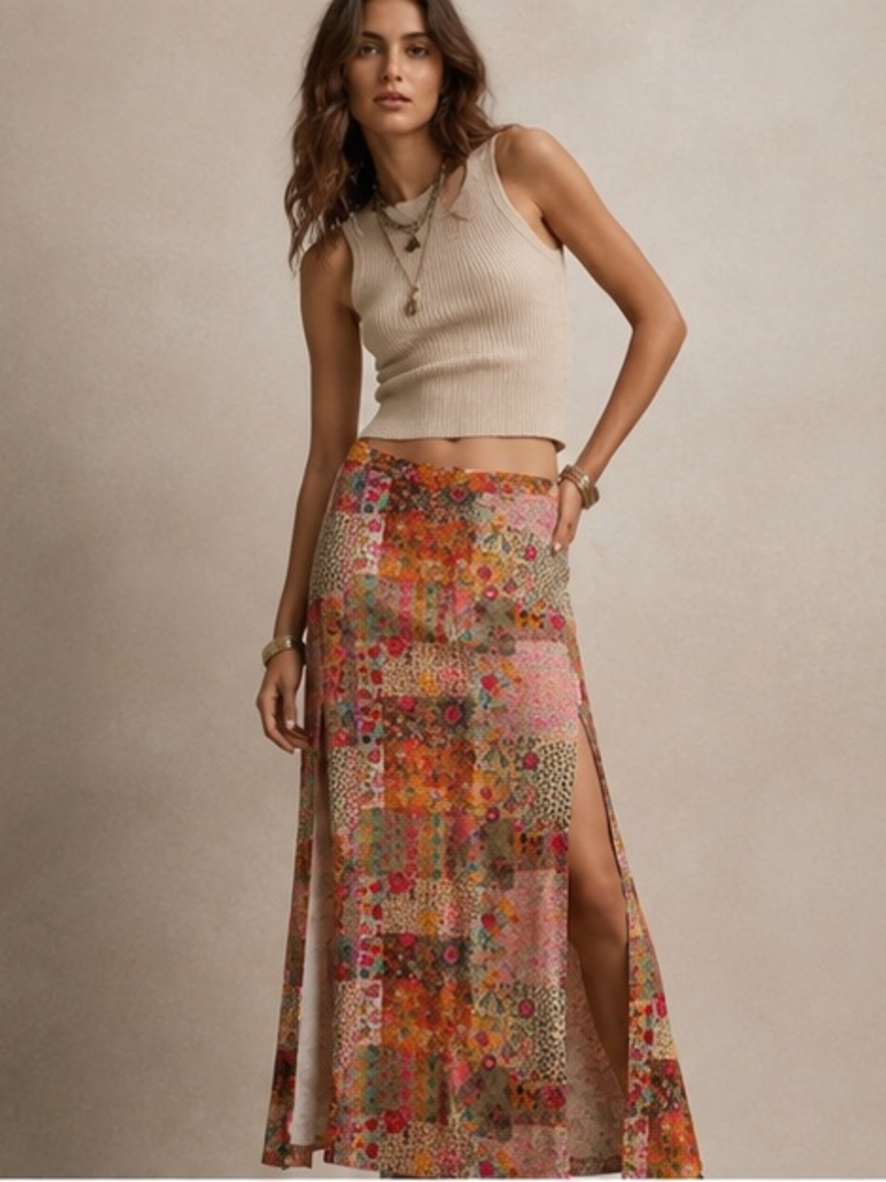 NATURAL LIFE Patchwork Maxi Skirt - Pink
Cream Floral Boho L